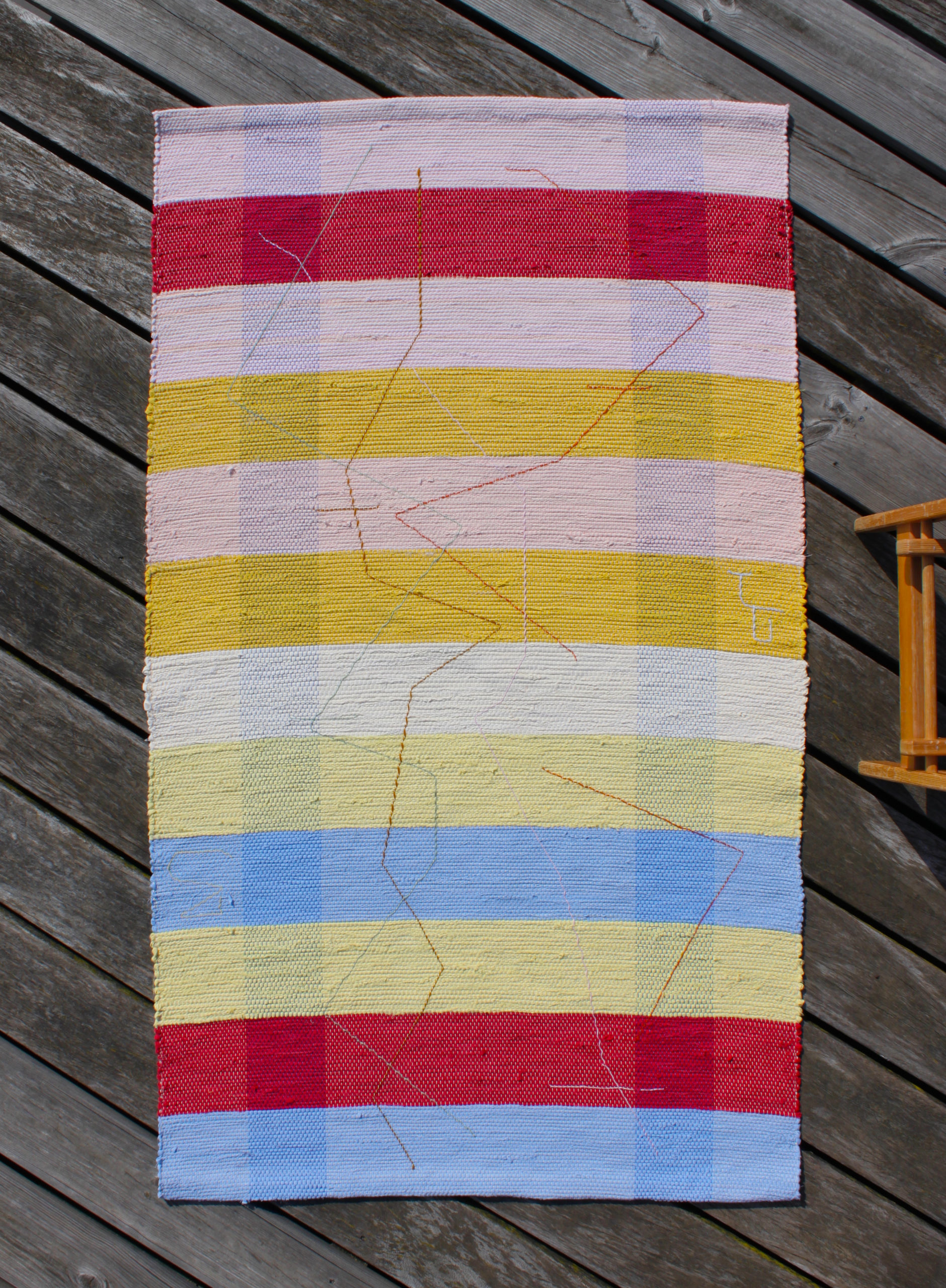 tapis tissé main en Suisse avec des tissus de seconde main écologique écoresponsable slow stéphanie bircher design intérieur déco